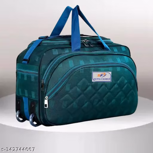 Large Green Travel Duffle Bag with Wheels & Multiple Compartments