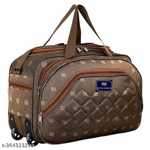 Large Brown Travel Duffle Bag with Wheels & Multiple Compartments