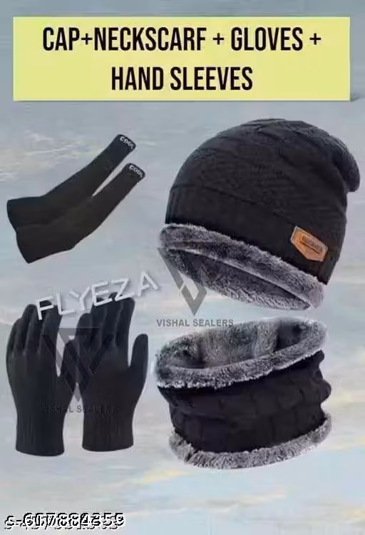 Men & Women Warm Knitted Beanie Cap with Neck Scarf & Glove Set | Winter 3-in-1