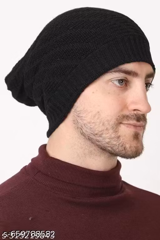 Stylish Woollen Checked Beanie Cap with Soft Fur Lining | Unisex Winter Cap