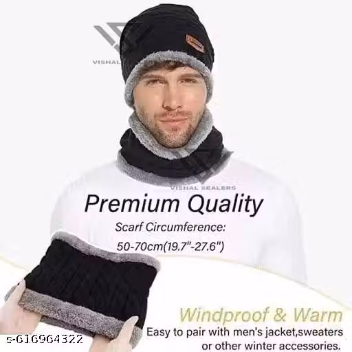 Men & Women Winter Beanie Cap with Neck Warmer Set | Free Size