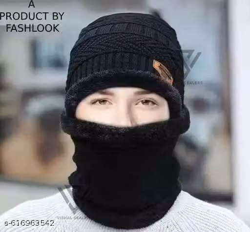 Men & Women Winter Balaclava Cap with Neck Warmer | Warm Knit Fleece-Lined Set