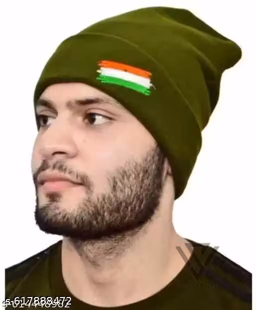 Army CRPF Style Woollen Winter Cap for Men & Women | Solid Army Topa