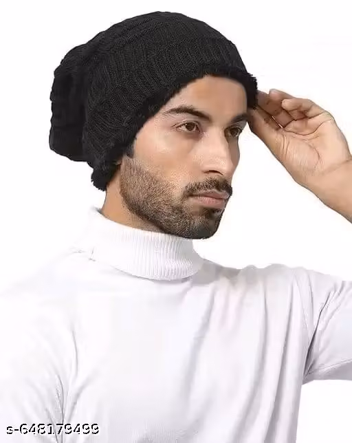 Men’s & Women’s Unisex Black Woollen Beanie Winter Cap | Warm Solid Design