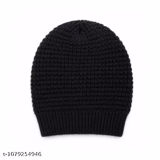 Black Winter Beanie Cap for Men & Women | Cotton Knitted Winter Hat