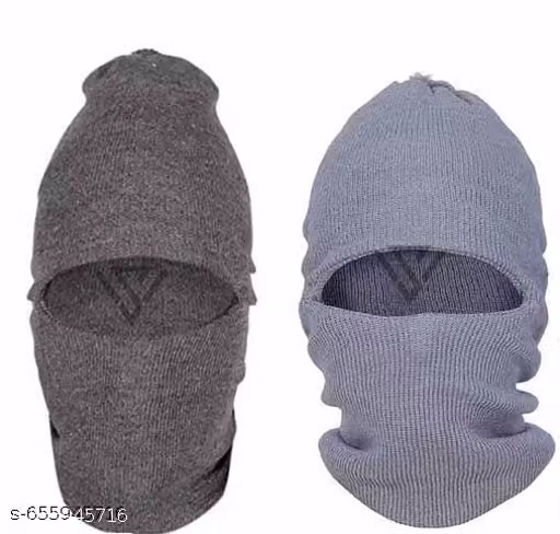 Raur Men’s Cotton Monkey Winter Cap Combo | Light & Dark Grey | Pack of 2