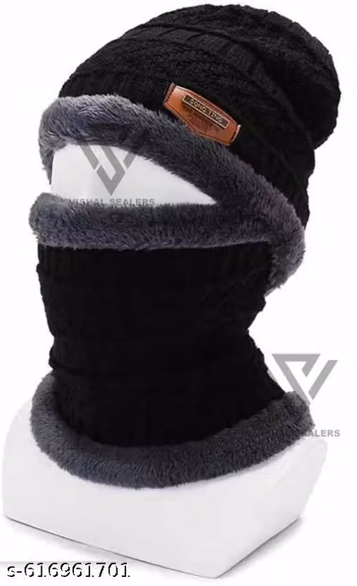 Winter Beanie Cap & Neck Warmer Set for Men & Women | Striped Knit Winter Cap