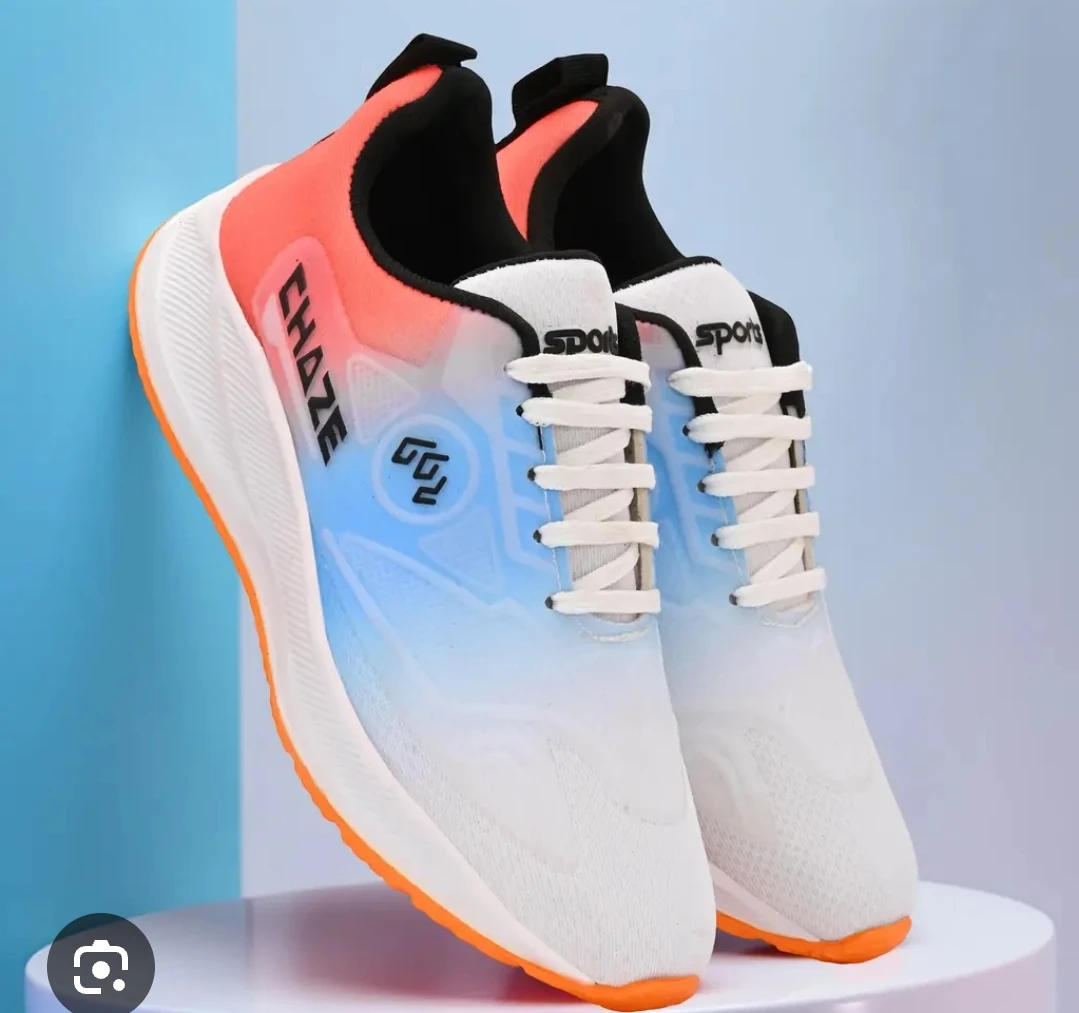 Stylish Men's Sports Running Shoes – White & Peach Blue