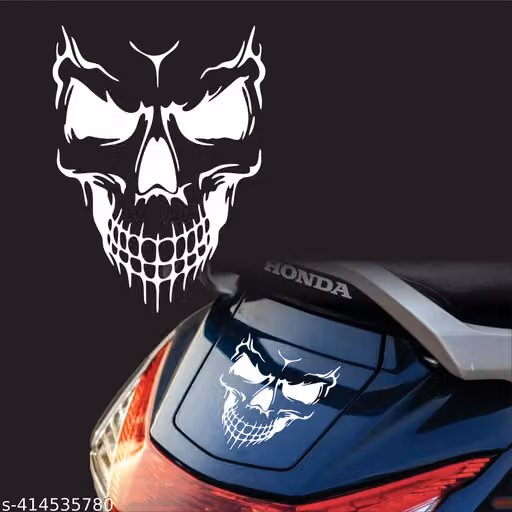 Skull Face Bike Sticker | White Horror Skull Decal for Scooter, Motorcycle & Car