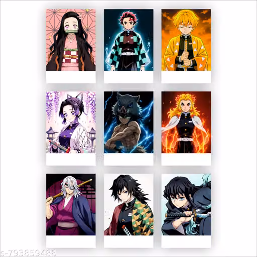 Demon Slayer Posters Pack of 9 – 300 GSM Paper with Double-Sided Tape