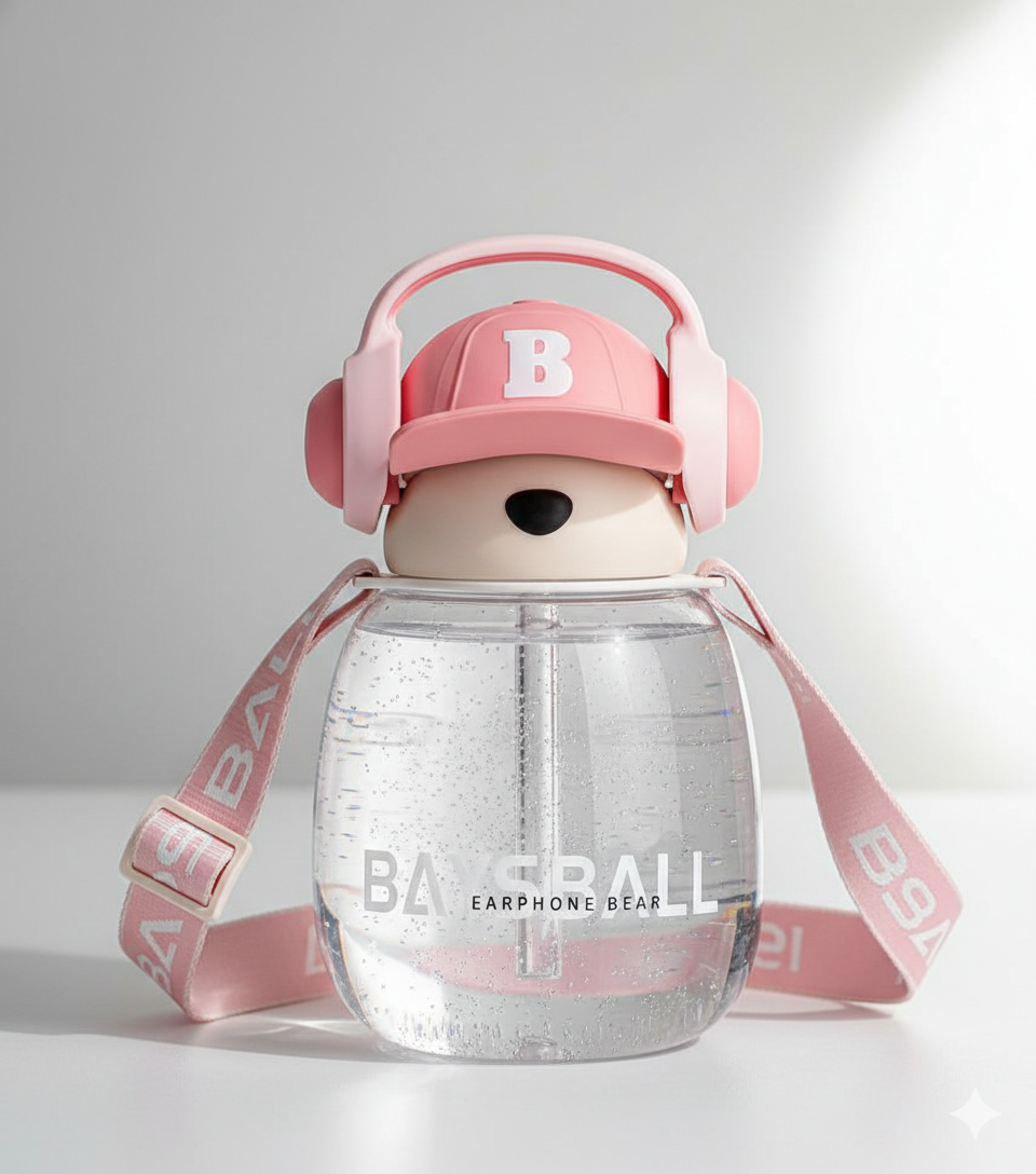 Cute Bear Water Bottle for Kids | Naughty Bear Earphone Design Water Bottle