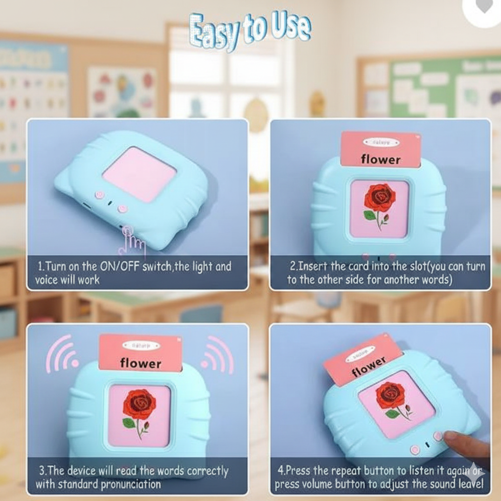 English Words Flash Cards Electronic Reading & Early Learning Talking Flashcards for Kids – Multicolor