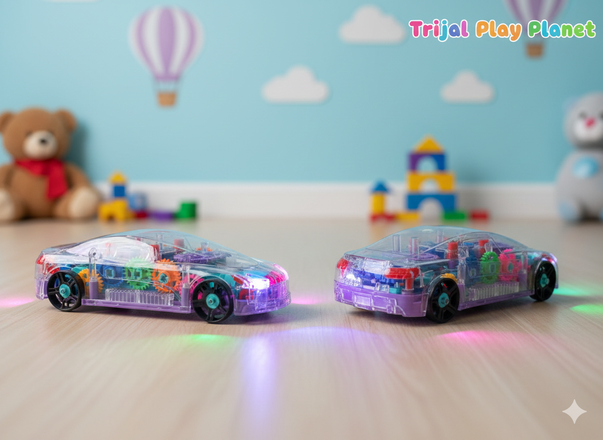 Battery Operated 3D Transparent Gear Car Toy | Bump & Go Action Car with Lights & Moving Gears for Kids | GY388-48