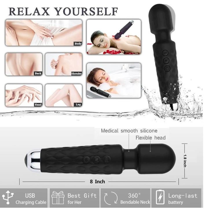 Personal Electric Body Massager | Handheld Cordless Massager with 20 Vibration Modes | Portable Body Massage Device