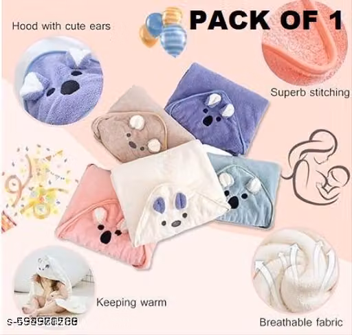 Baby Hooded Bath Towel 30 × 30 Inches – Soft Cotton Terry Cartoon Animal Towel