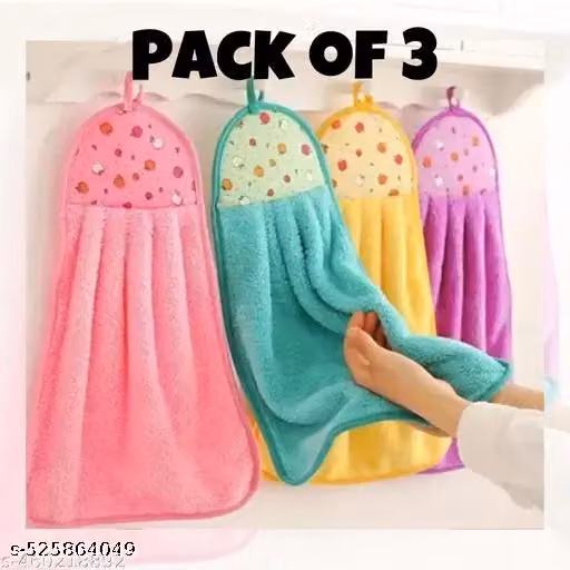 Cotton Hanging Hand Towel for Kitchen & Bathroom – Soft Wash Basin Napkin Pack of 3