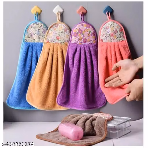 Plain Microfiber Hanging Hand Towel for Kitchen & Bathroom – Floral Print Pack of 4