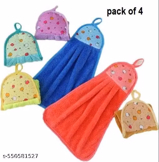 Cute Hanging Hand Towel for Kitchen & Bathroom – Soft Microfiber Napkin Set of 4