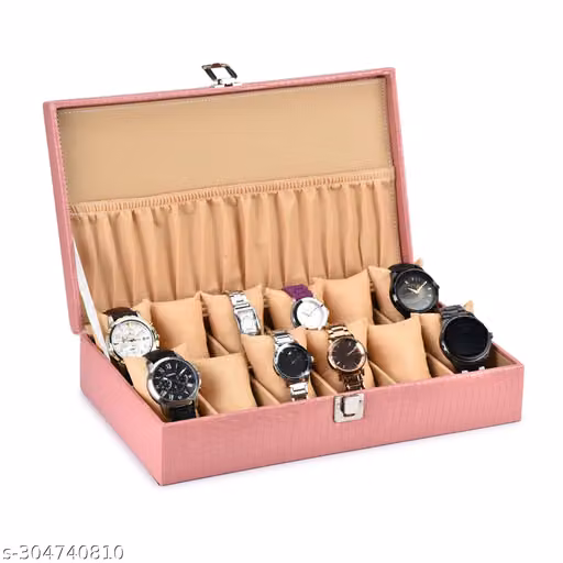 12 Slot Pink Watch Organizer Box – Stylish Watch Storage & Display Case