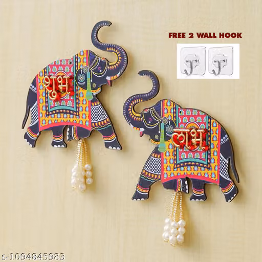 Colorful Elephant Wall Hanging Set of 2 | Traditional Home Decor
