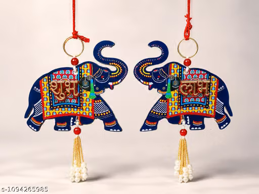 Colorful Elephant Wall Hanging Set of 2 | Traditional Home Decor
