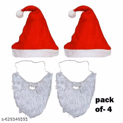 Santa Hat & Beard Set of 4 – Christmas Party Costume Accessories