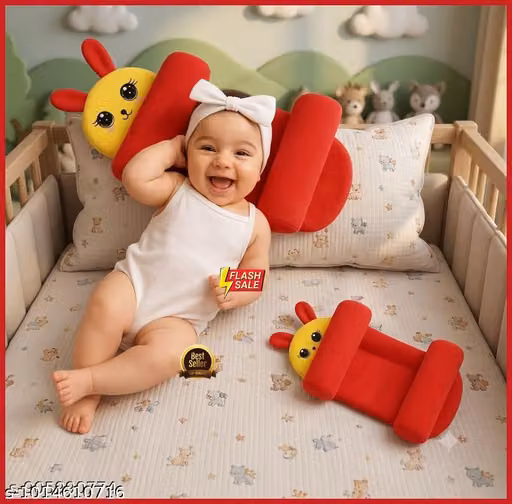 Ergonomic Baby Head Shaping Pillow – Cotton & Velvet Cushion, 10×20 Inch