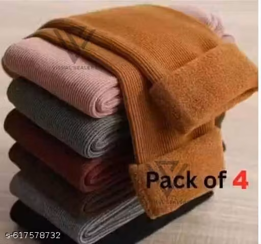 Warm Velvet Wool Winter Socks for Women & Girls – Pack of 4
