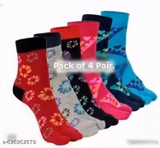 Women’s Floral Printed Crew Socks – Colorful Cotton Socks, Pack of 4