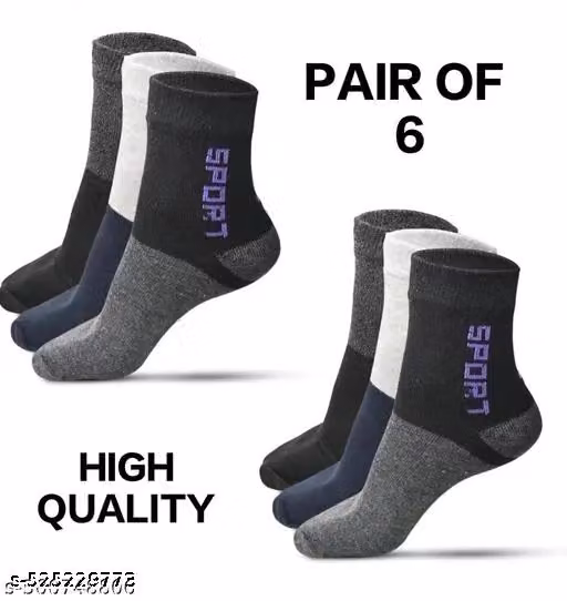 Men’s Cotton Blend Sports Socks – Ankle Length Striped Socks, Pack of 6