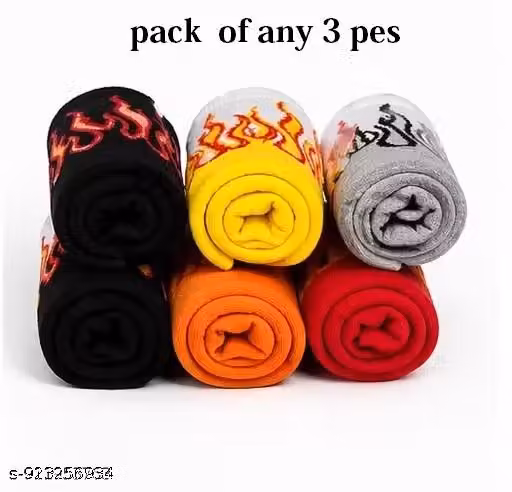 Flame Print Cotton Crew Socks – Stylish Casual Socks, Pack of 3