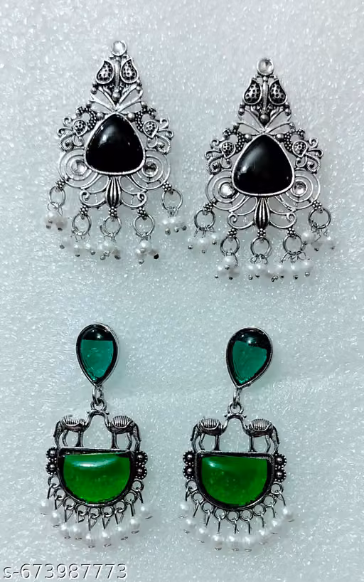 Traditional Peacock & Elephant Earrings – Stylish Oxidized Earrings for Women