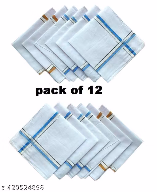 Boys & Men’s Pure Cotton Handkerchiefs – White Striped, Pack of 12