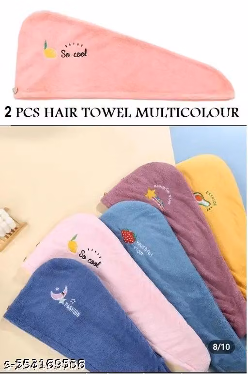 Blue Microfiber Hair Towel Turban – Non-Slip Quick Dry Wrap, Pack of 2