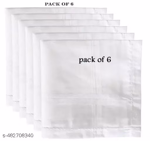 Men’s Solid Cotton Handkerchiefs – White Rumal, Pack of 6