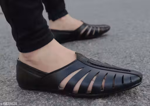 Black Men's Laser Cut Fally Ethnic Criss Cross Slip On Juttis and Mojaris for Wedding|Party|Occasions|Fashion|Stylish|Outdoor|Indoor|Lightweight|Shoes with Anti Skid Sole