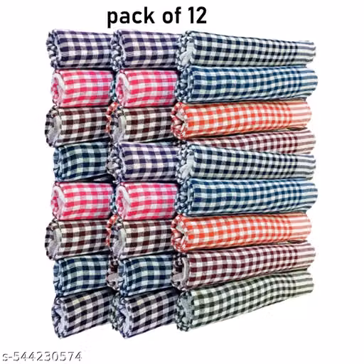 Multicolor Cotton Checked Kitchen Towels – Washable Hand Napkins, Pack of 12