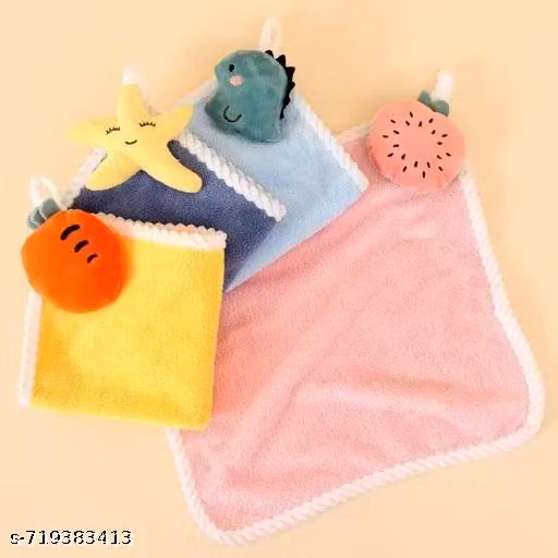Soft Velvet Hanging Hand Towels – Embellished Multicolor Towels, Pack of 4