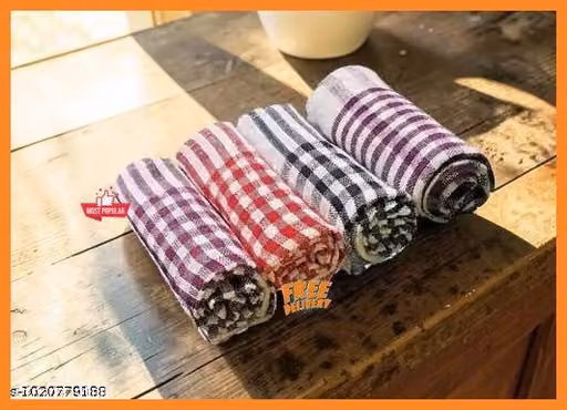 Smart Craf Cotton Kitchen Cloth – Soft Checked Dish & Roti Napkins, Pack of 4
