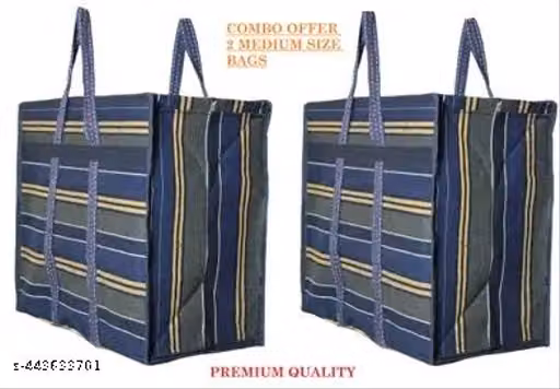Heavy Duty Cotton Canvas Grocery Bags – Foldable Striped Tote, Pack of 2