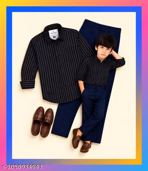 Kids Boys BLACK Cotton Blend Striped Shirt