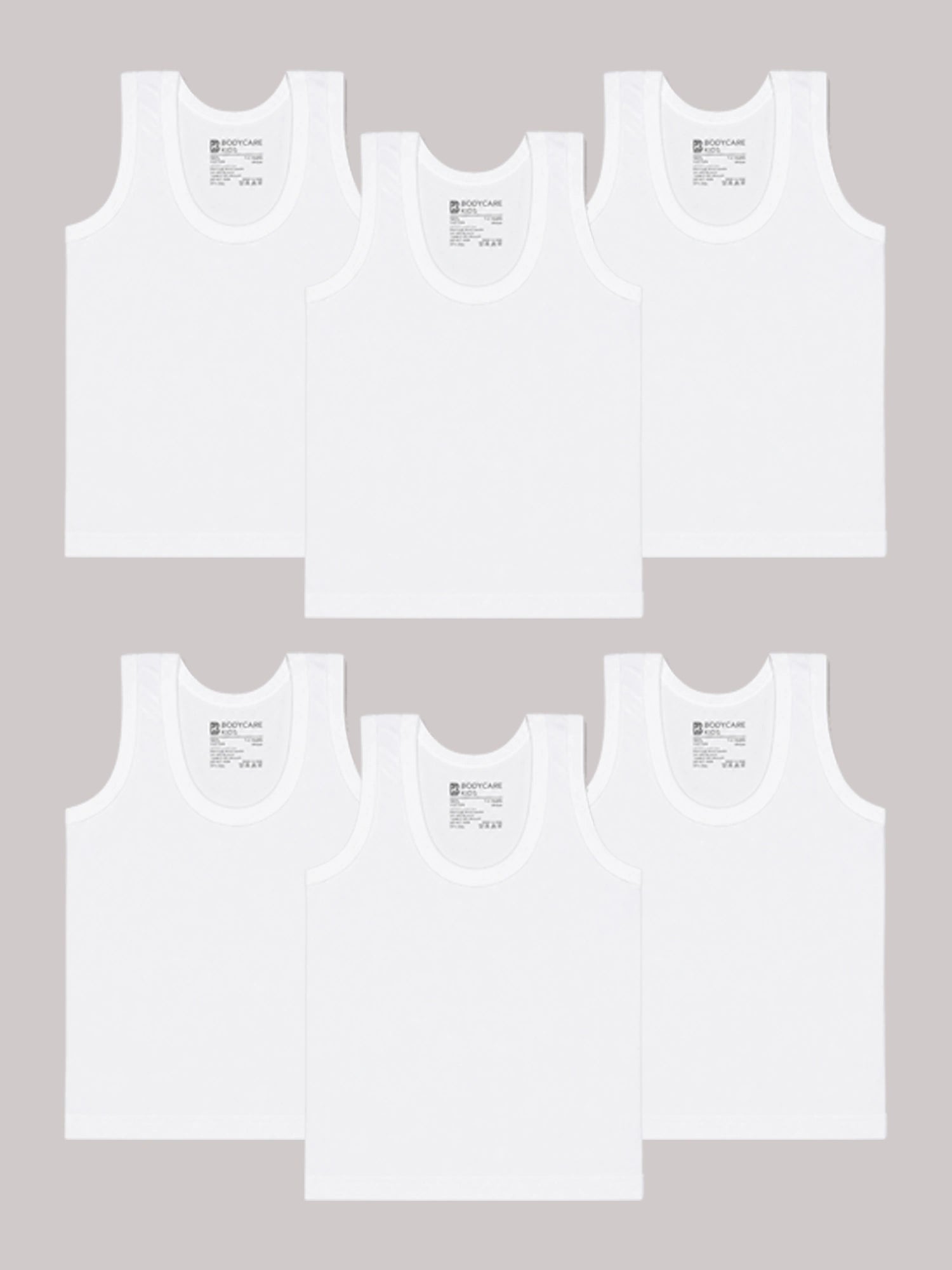 Baby Boys 100% Cotton Round Neck Sleeveless Innerwear Vest for Everyday Comfort and Regular Use - Pack of 6