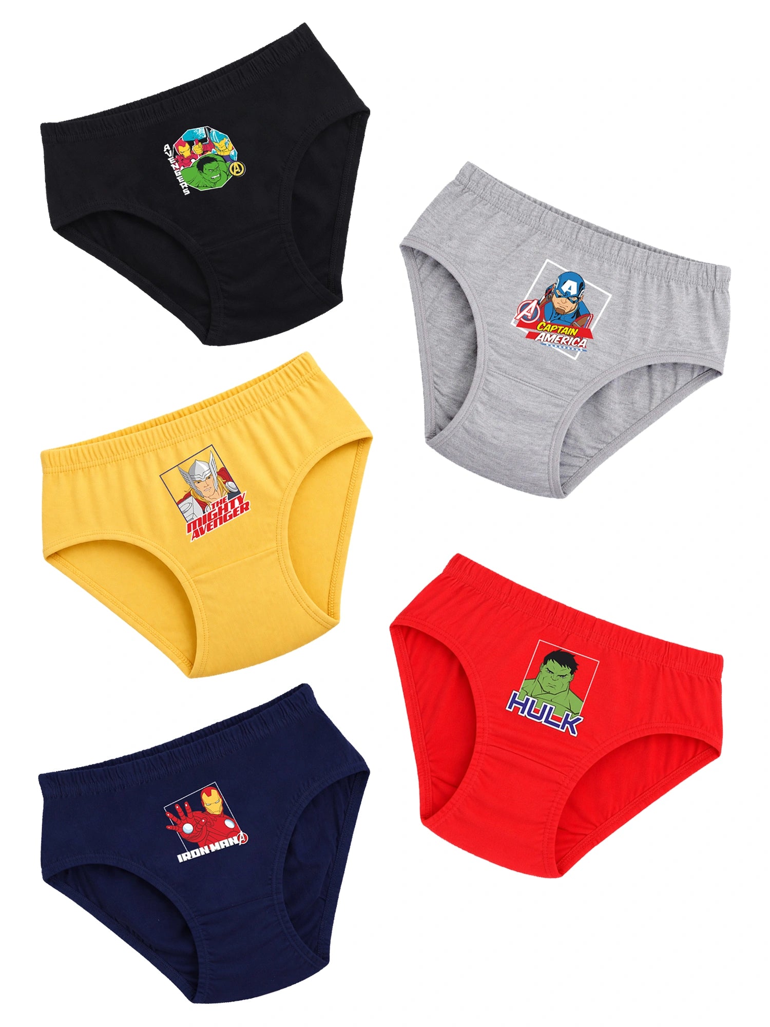 Boys Avengers Brief Inner Elastic Underwear with Character-Inspired Styling for Easy Movement and Daily Comfort - Pack of 5