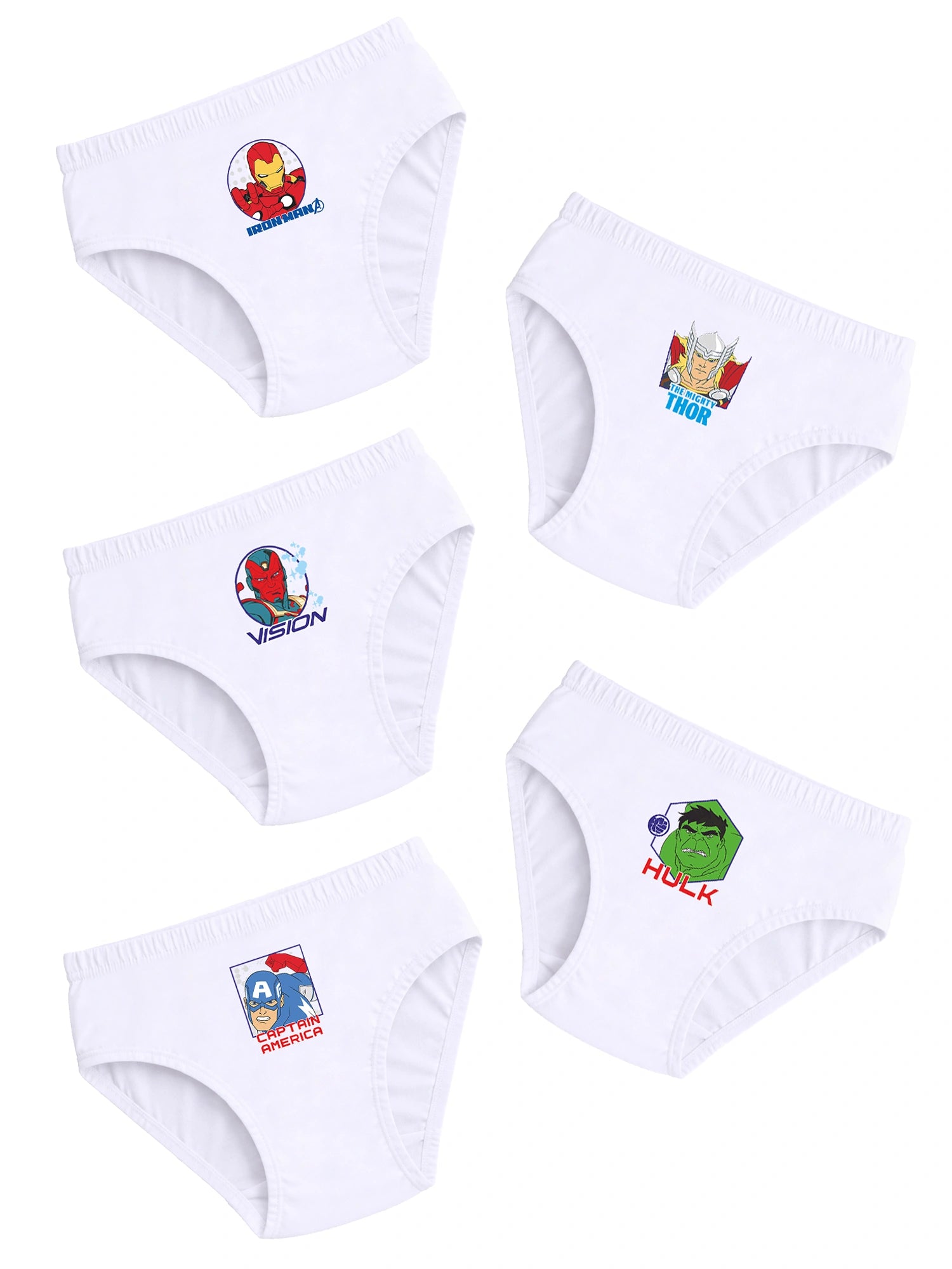 Boys Avengers Printed Brief Underwear with Inner Elastic and Character Styling for Comfortable Daily Use - Pack of 5