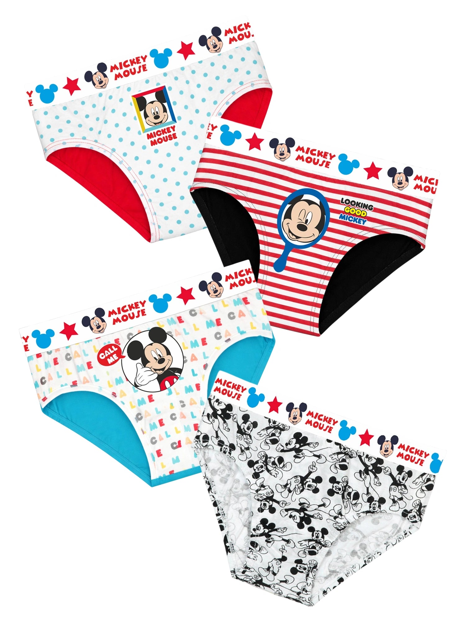 Boys Mickey & Friends Printed Brief Underwear with Top Elastic for Comfortable Daily Innerwear Use - Pack of 4