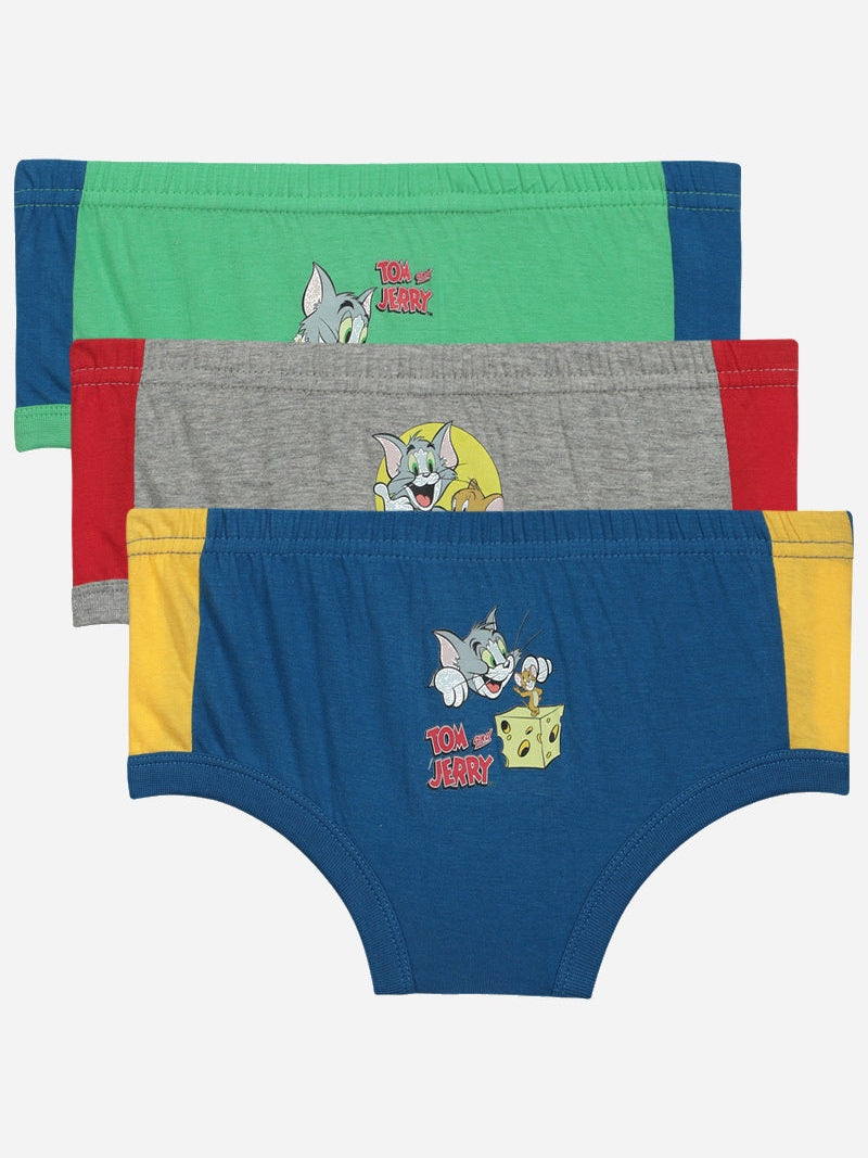 Boys Tom & Jerry Solid Brief Underwear with Character-Inspired Styling for Comfortable Daily Innerwear Use - Pack of 3