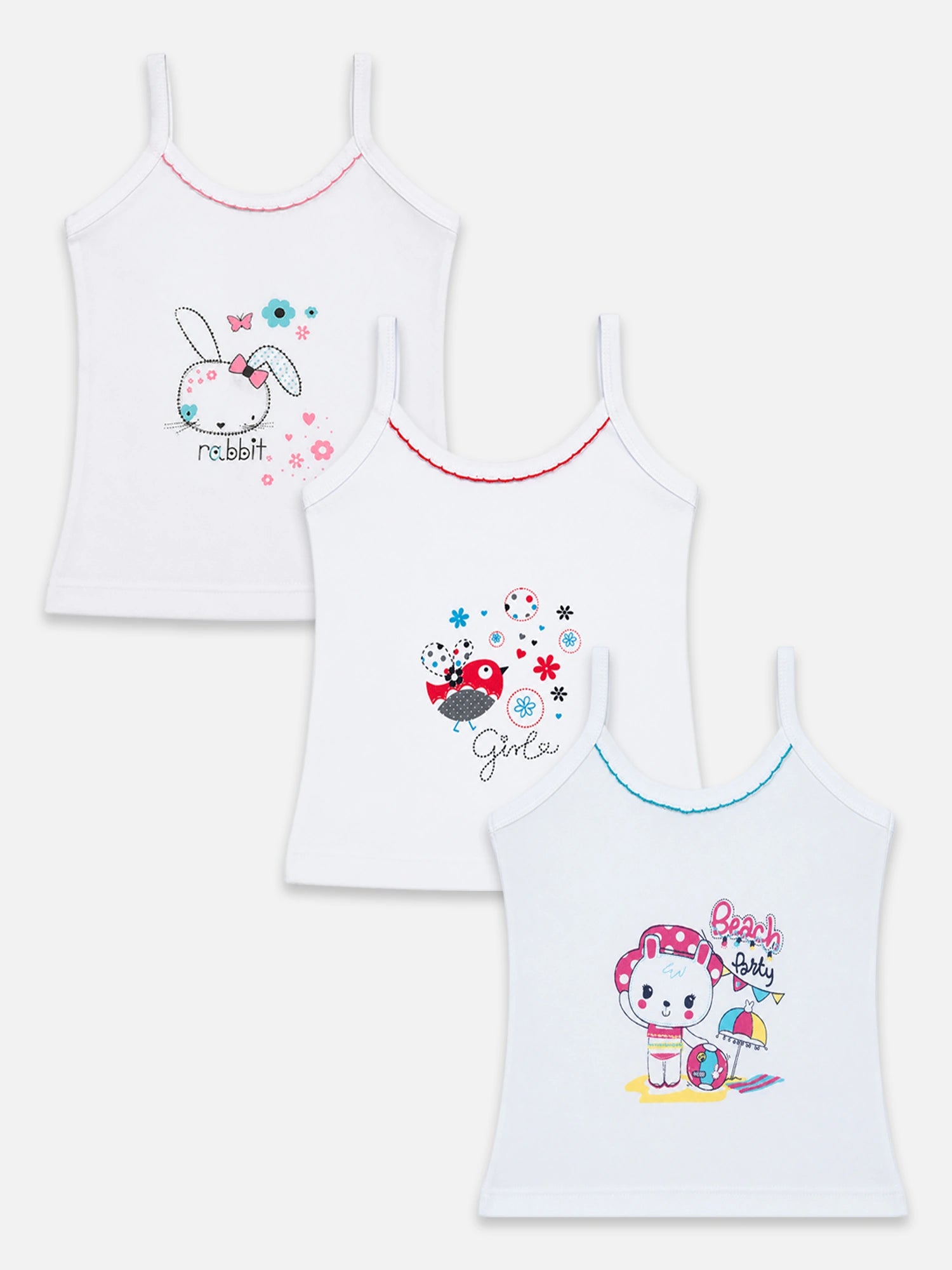 Bodycare Baby Girls Rib Sleeveless Camisole with Regular Straps – Pack of 3