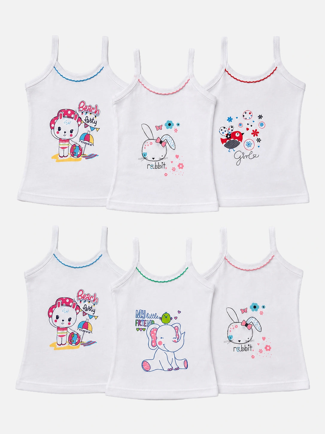 Bodycare Baby Girls 100% Cotton Sleeveless Camisole with Regular Straps – Pack of 6