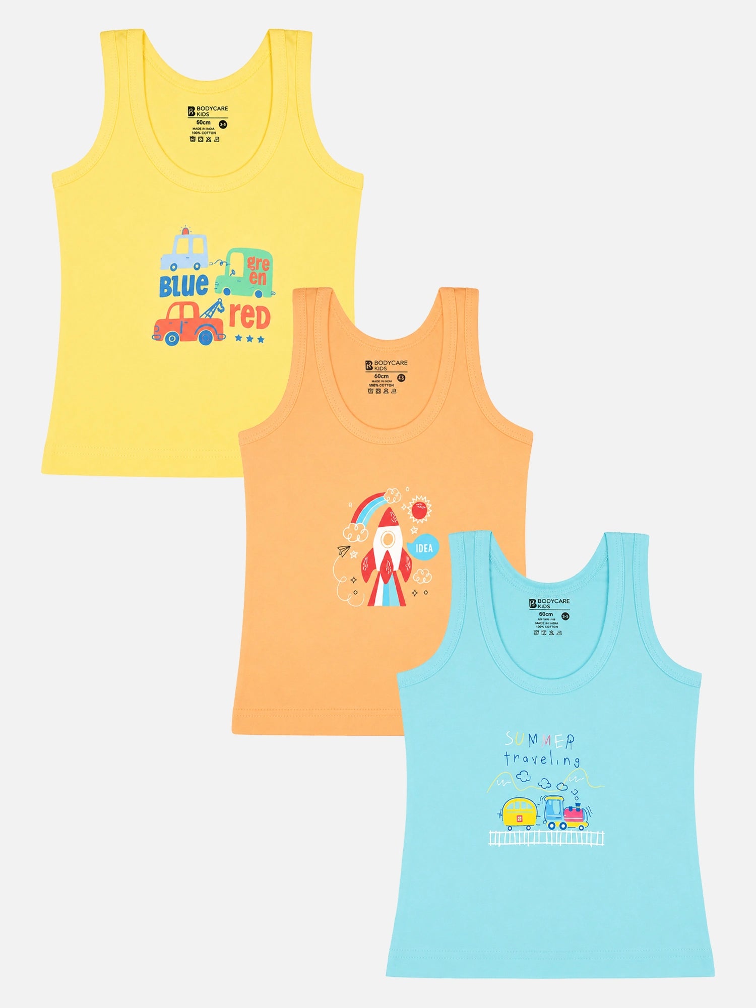 Bodycare Unisex Baby 100% Cotton Round Neck Sleeveless Vest – Pack of 3