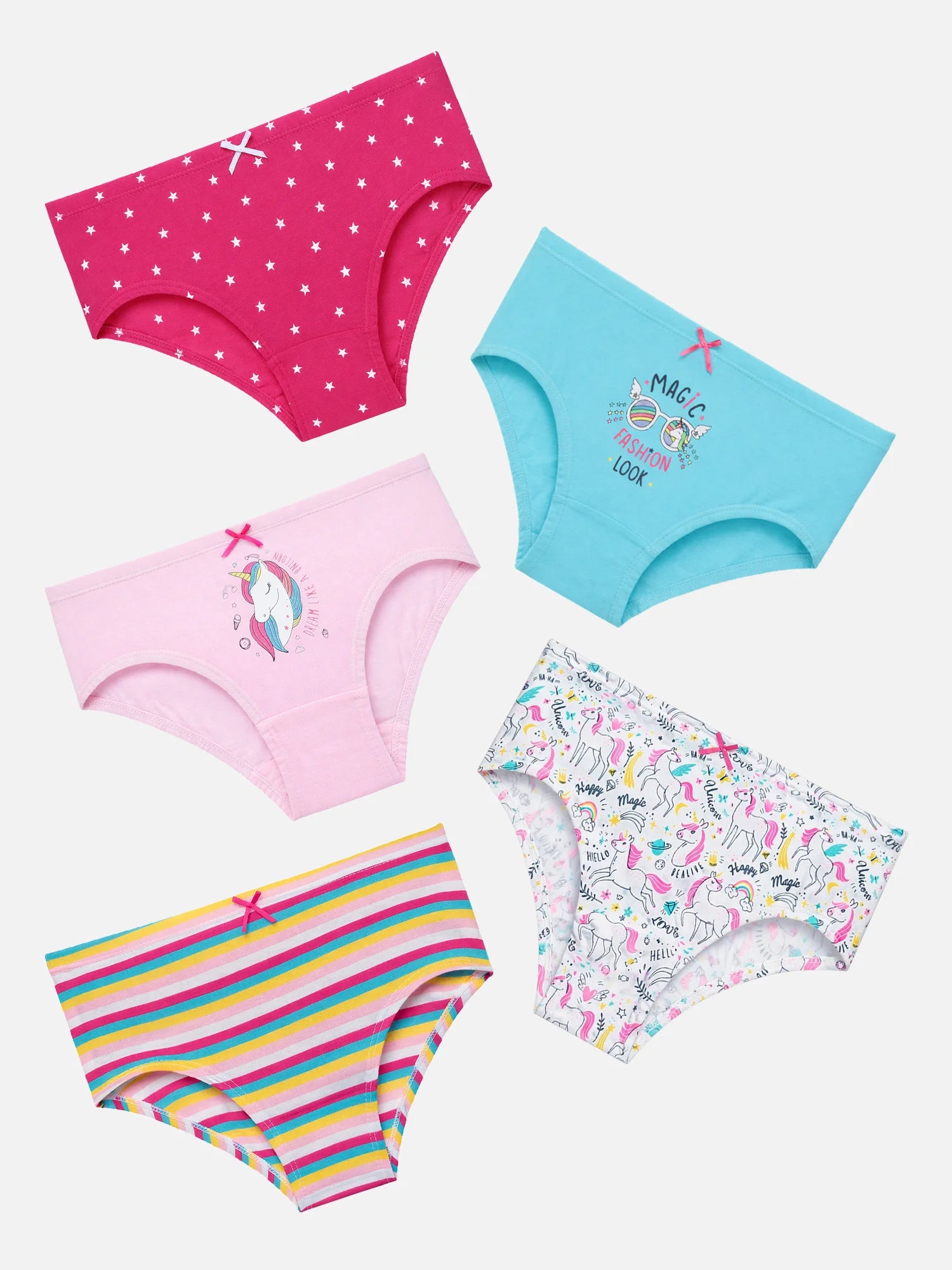 Bodycare Girls Printed Panty with Inner Elastic – Mid-Rise, Pack of 5